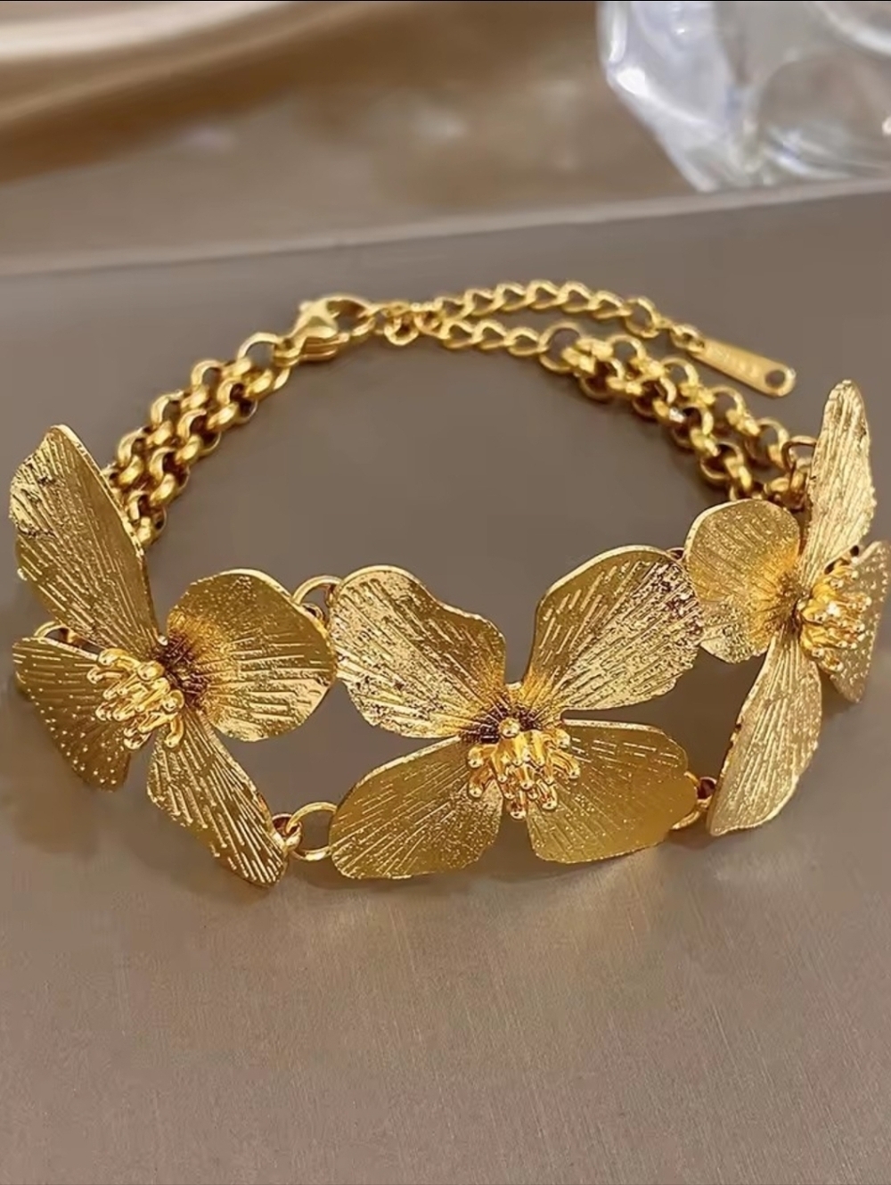Gold Floral Triple-Chain Bracelet - Picture 3 of 5